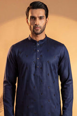 Blue Silk Blend Solid Embroidered Kurta MKU2065