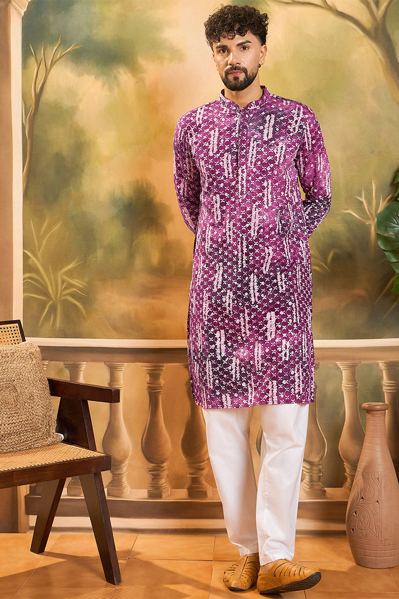 Purple Viscose Rayon Embroidered Straight Kurta MKU1478