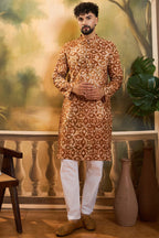 Brown Cotton Batik Embroidered Straight Kurta MKU1461