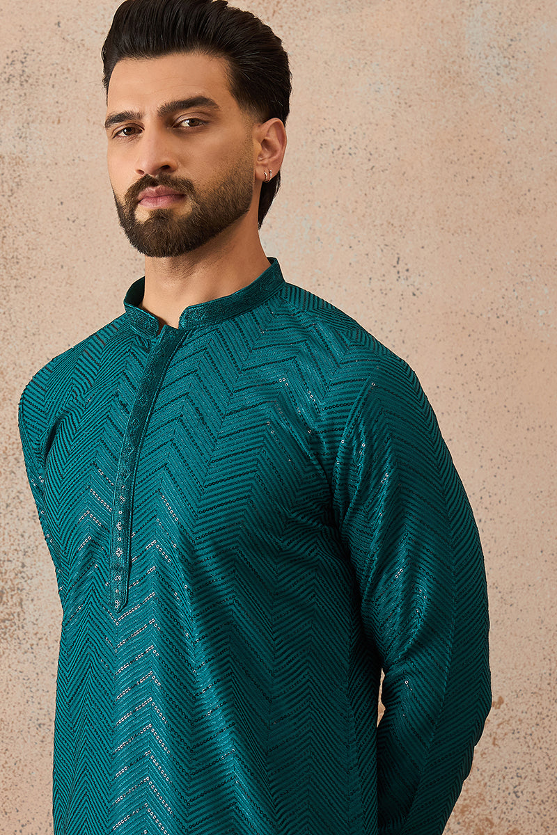 Turquoise Blue Rayon Embroidered Solid Straight Kurta MKU2184