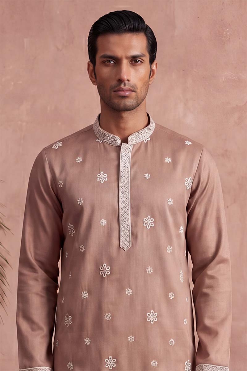 Pink Silk Blend Solid Embroidered Kurta With Trousers MKSET2173