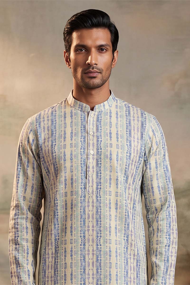 Multi Silk Blend Abstract Printed Kurta With Trousers MKSET2252