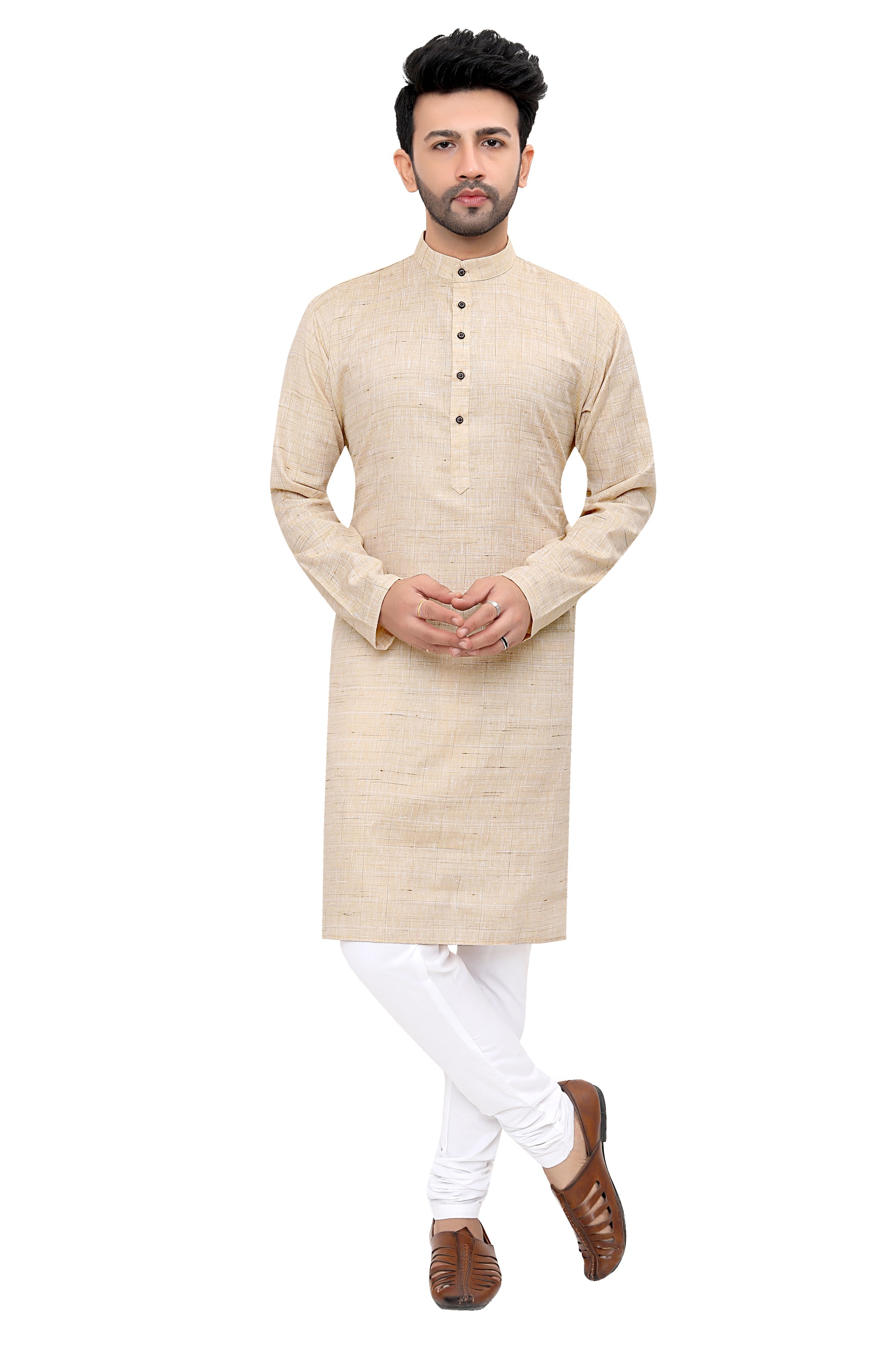 Cotton Kurta Pyjama Set for Men - Beige | KPSGKHBE42