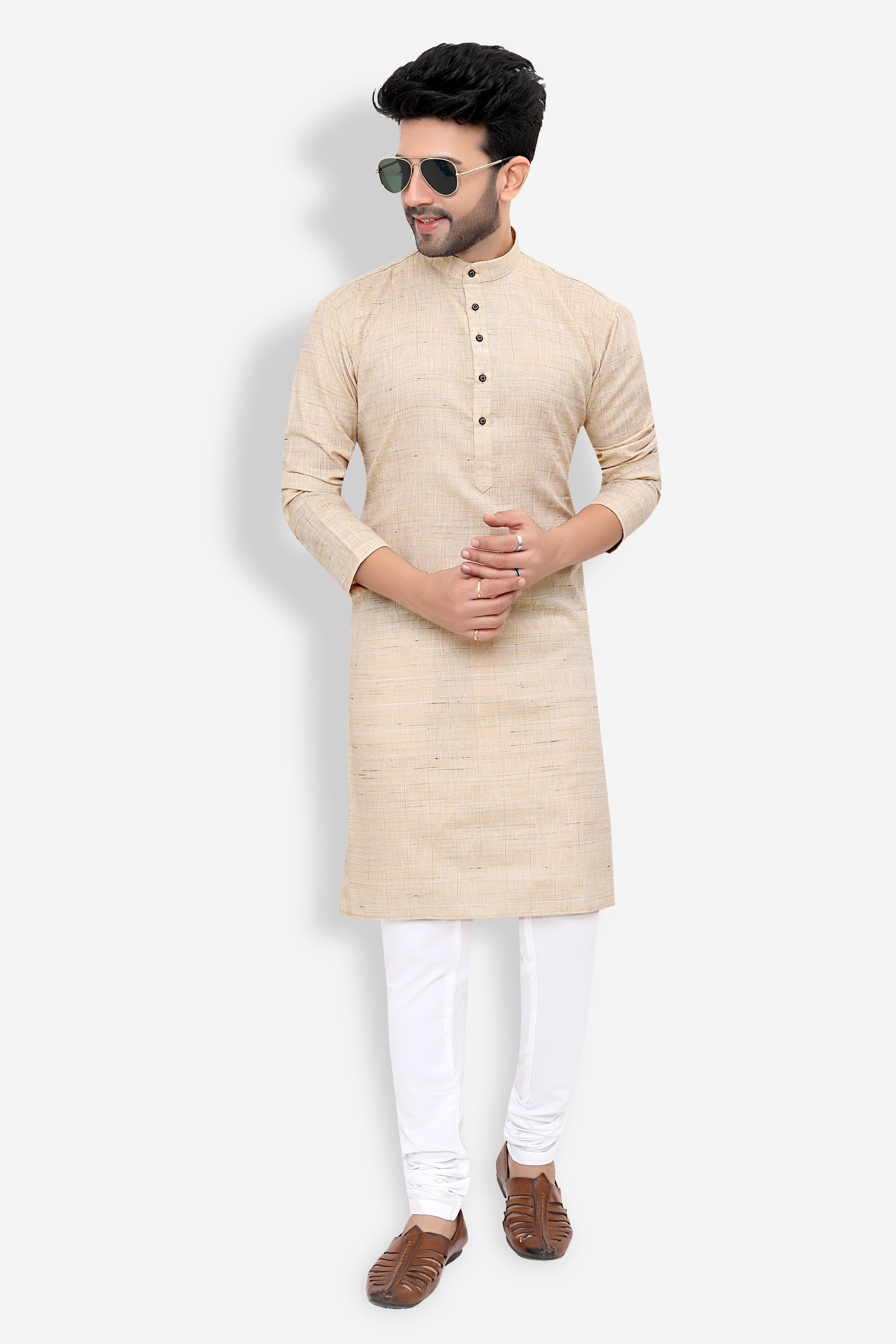 Cotton Kurta Pyjama Set for Men - Beige | KPSGKHBE42