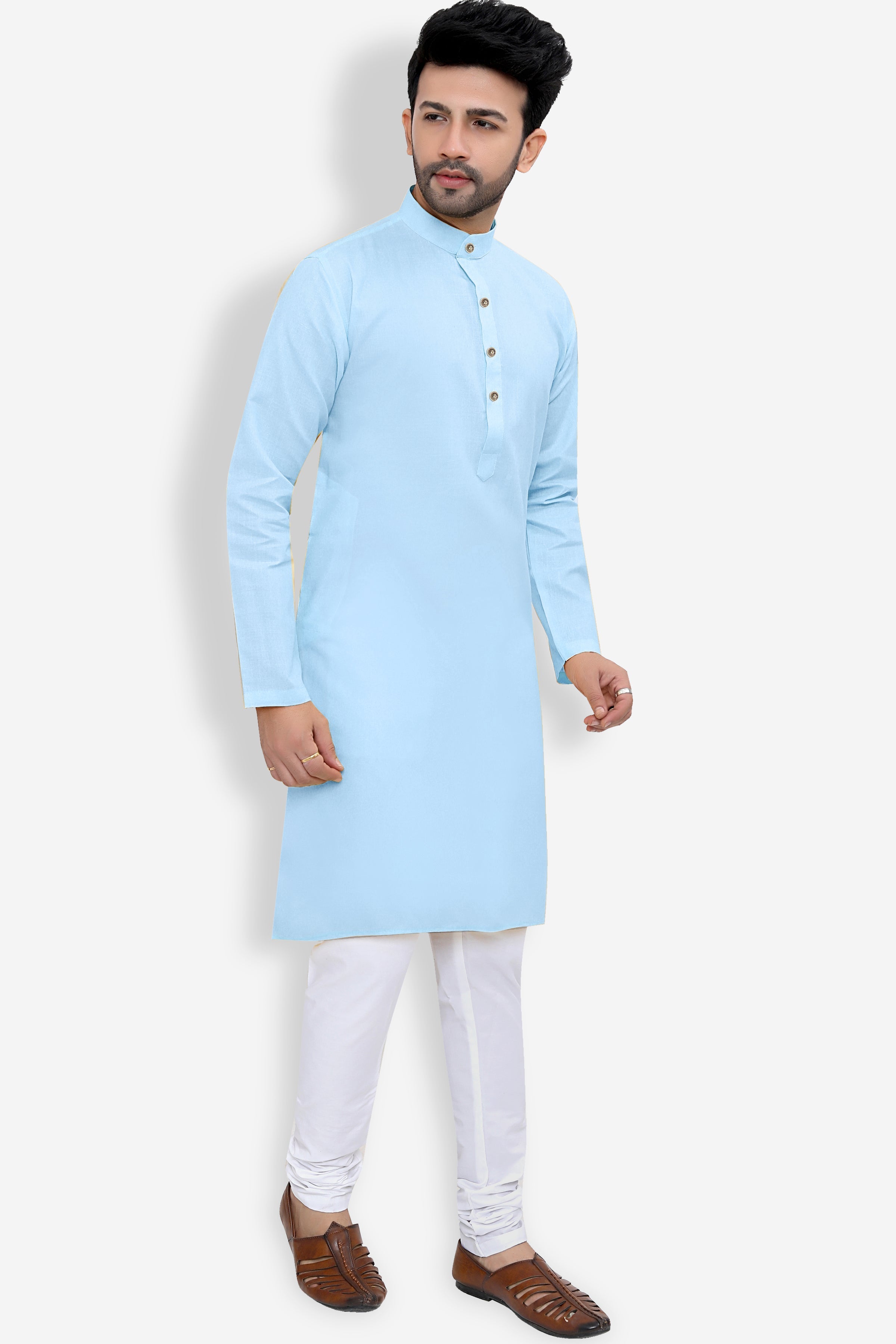 Cotton Kurta Pyjama Set for Men - Blue | KPSGSBLU36