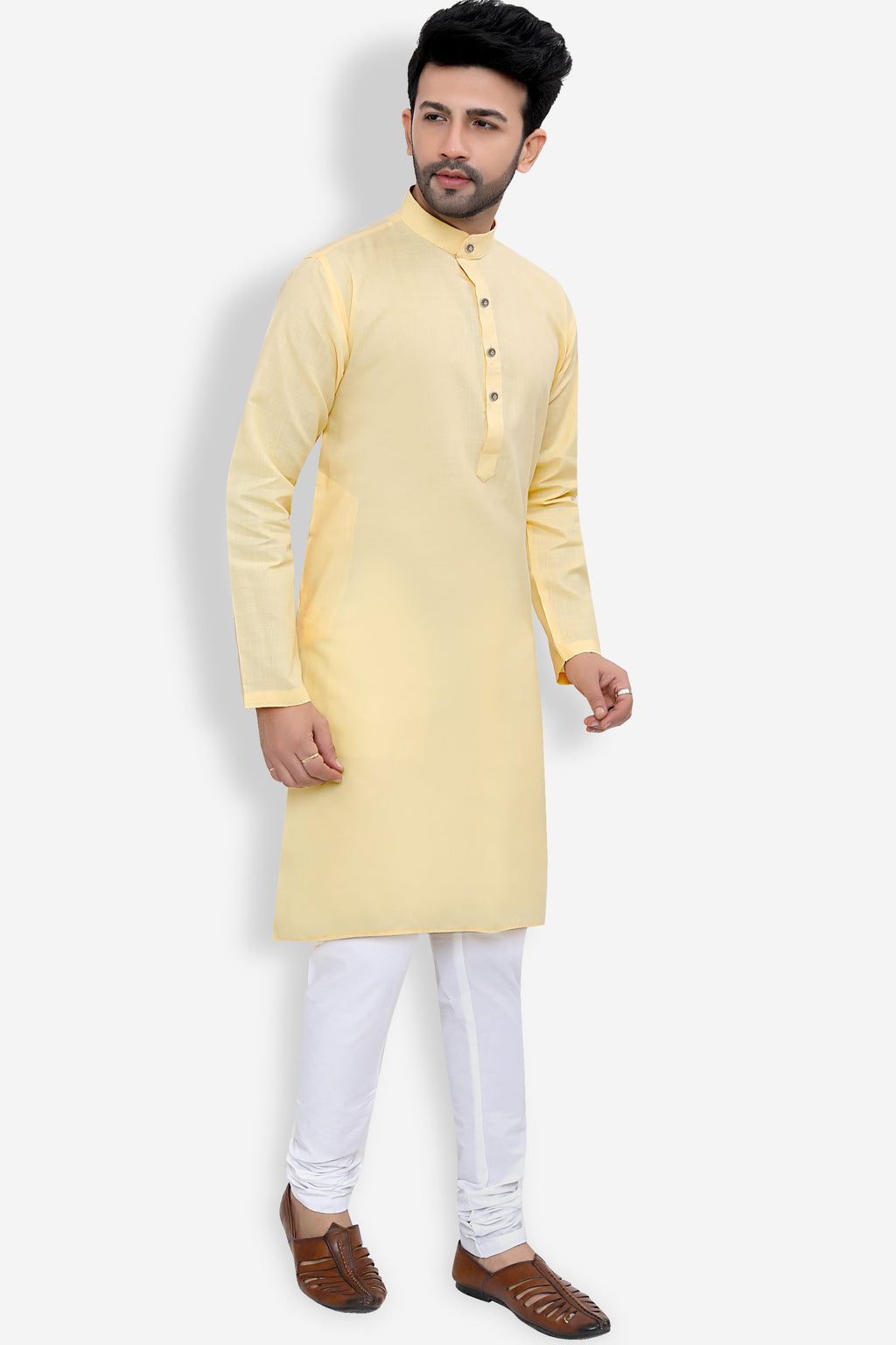 Cotton Kurta Pyjama Set for Men - Yellow | KPSGSYEL36