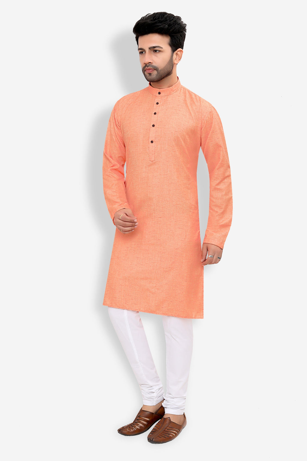 Cotton Kurta Pyjama Set for Men - Orange | KPSGKHOR38