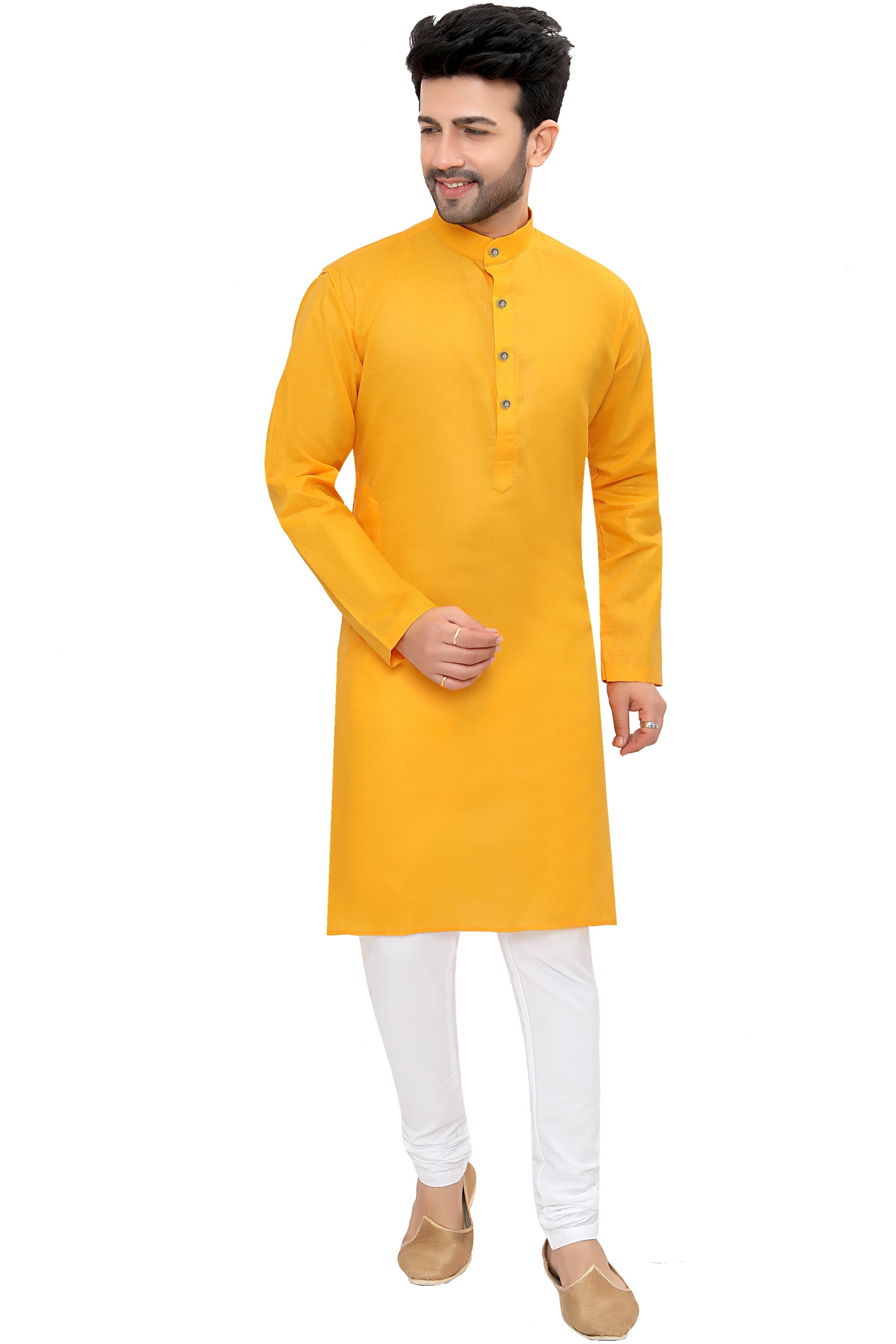 Cotton Kurta Pyjama Set for Men - Yellow | KPSGSMAN36