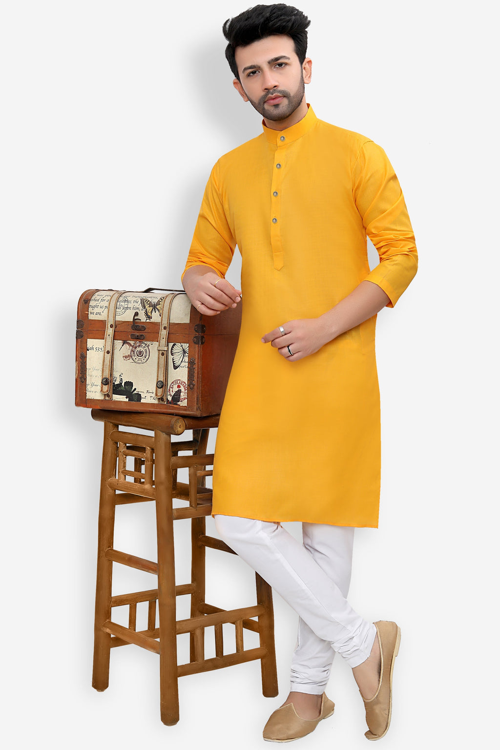 Cotton Kurta Pyjama Set for Men - Yellow | KPSGSMAN36