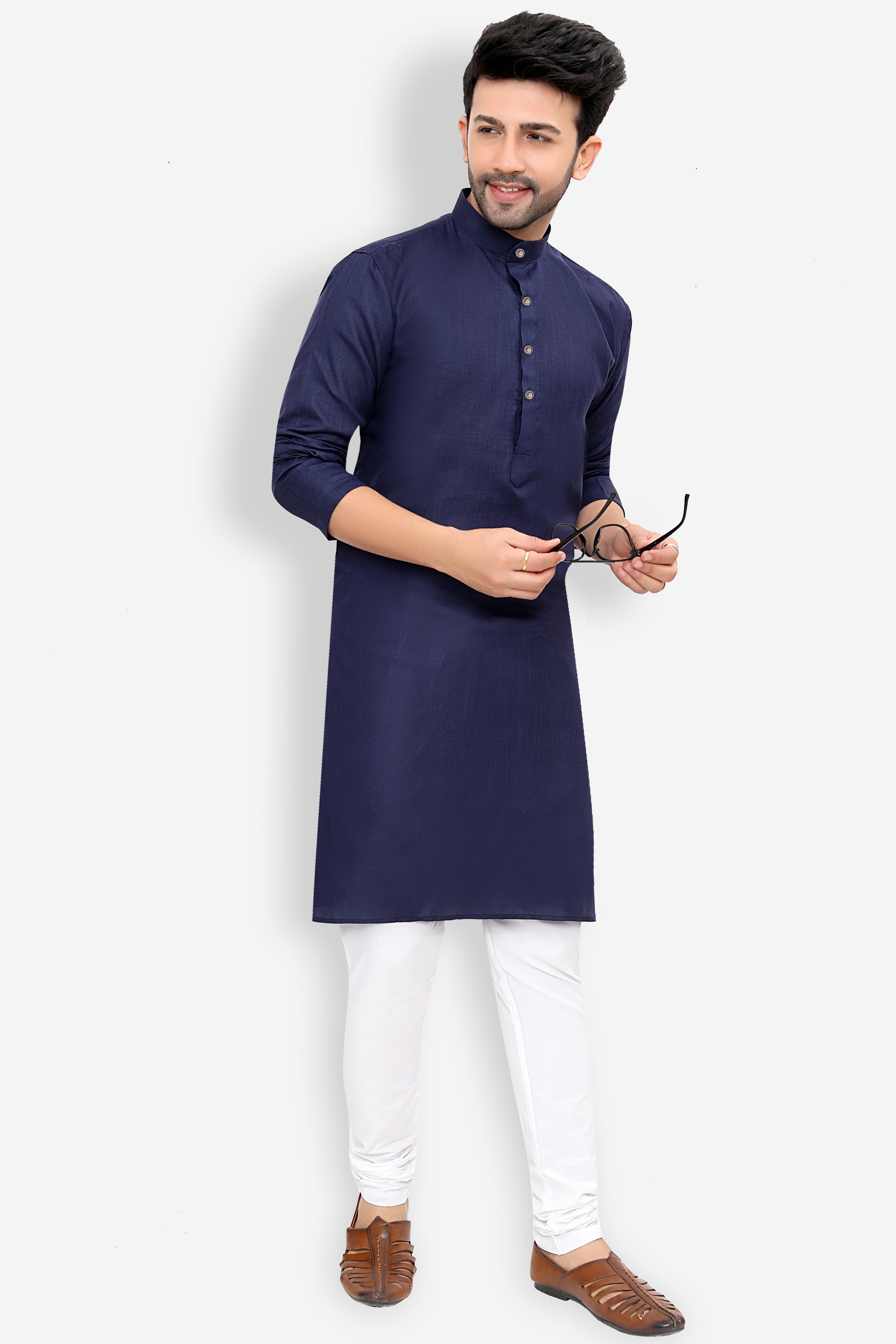 Cotton Kurta Pyjama Set for Men - Navy Blue | KPSGSNAV36