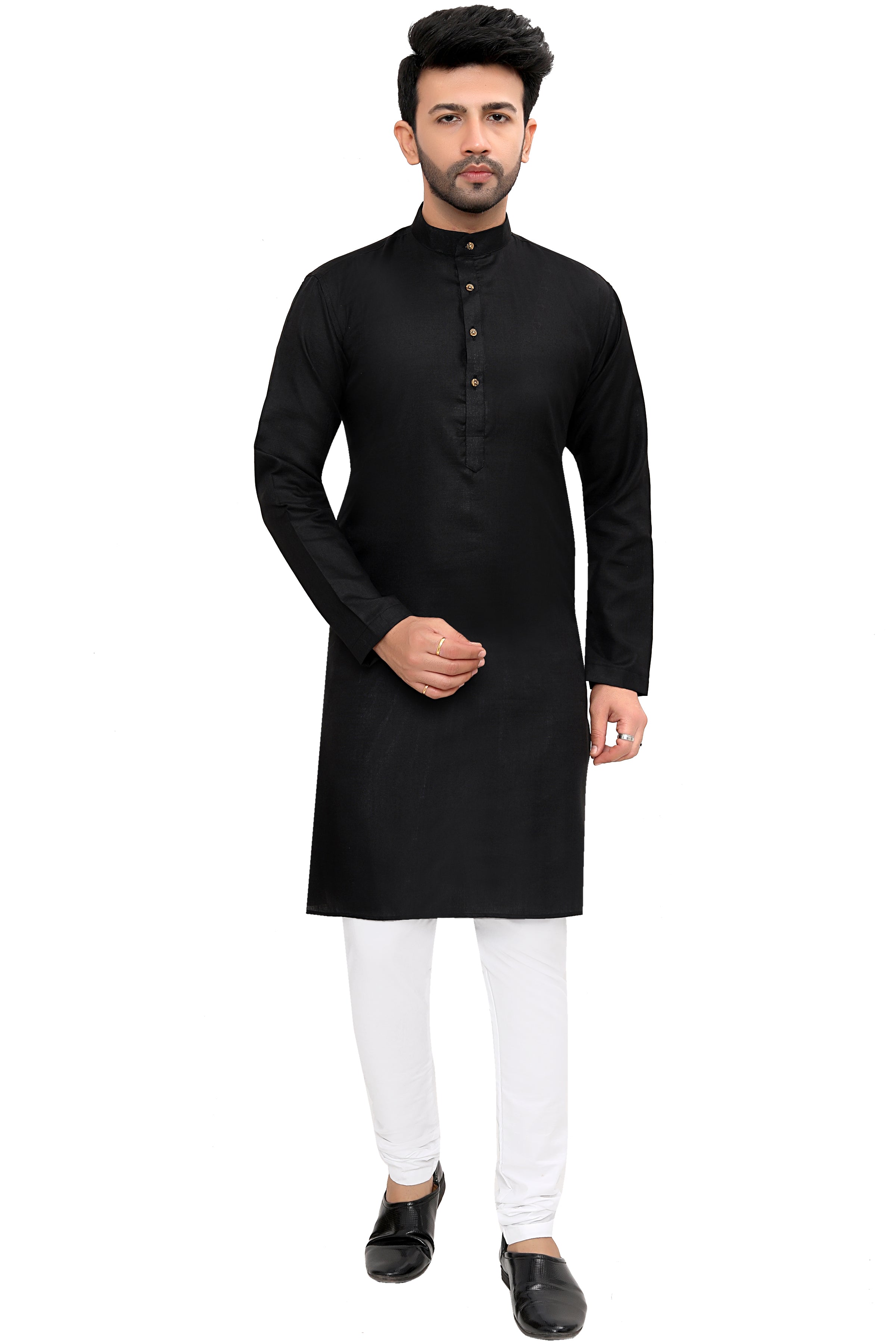 Cotton Kurta Pyjama Set for Men - Black | KPSGSBLK36
