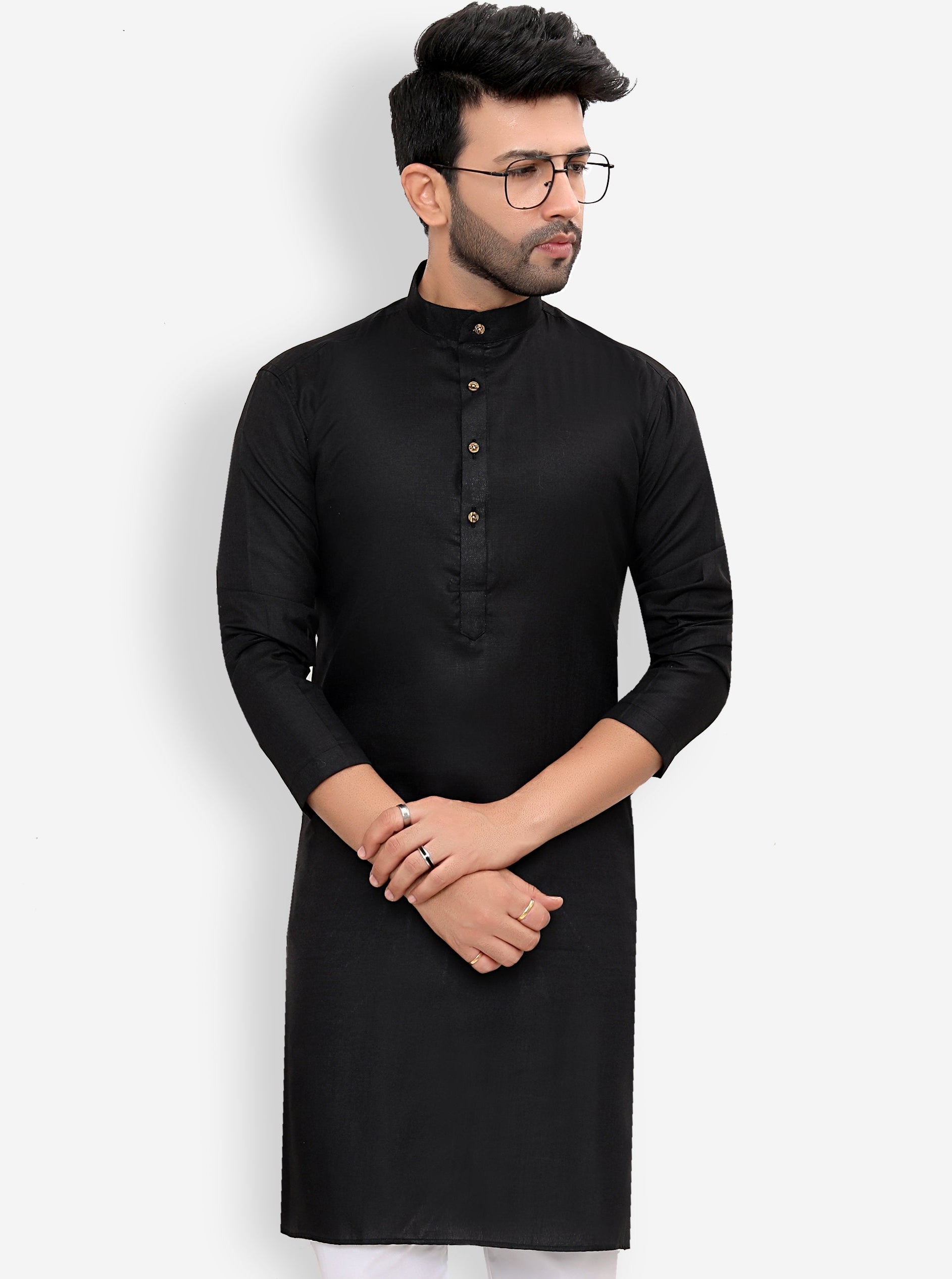 Cotton Kurta Pyjama Set for Men - Black | KPSGSBLK36