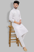 Cotton Kurta Pyjama Set for Men - White | KPRRCHD338