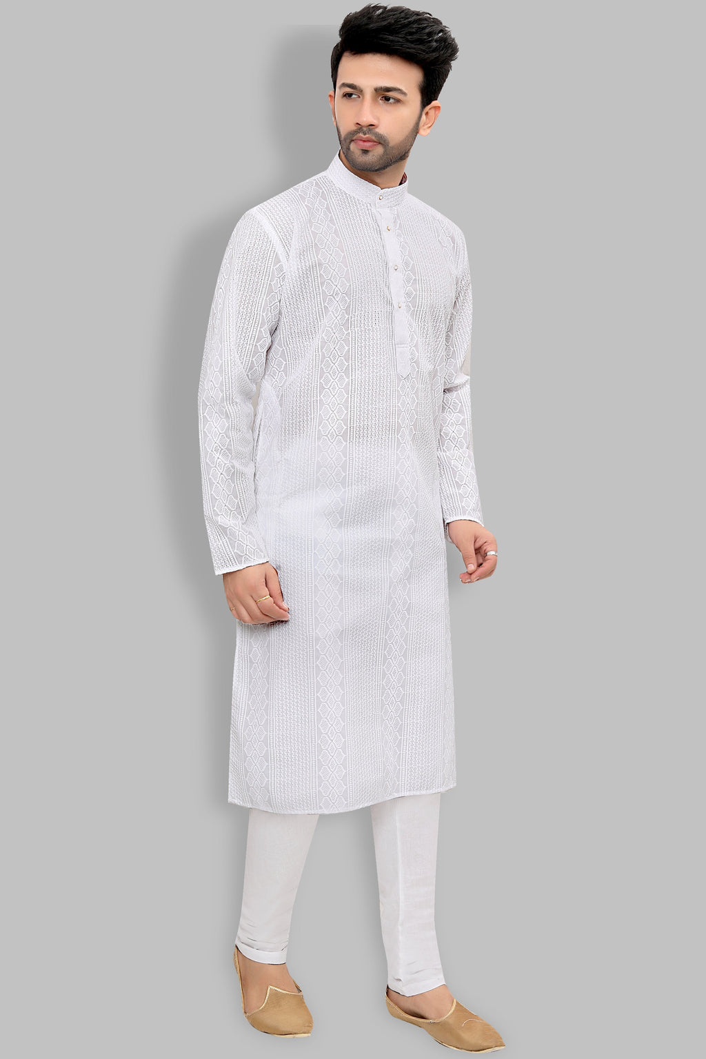 Cotton Kurta Pyjama Set for Men - White | KPRRCHD338