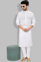 Cotton Kurta Pyjama Set for Men - White | KPRRCHD338