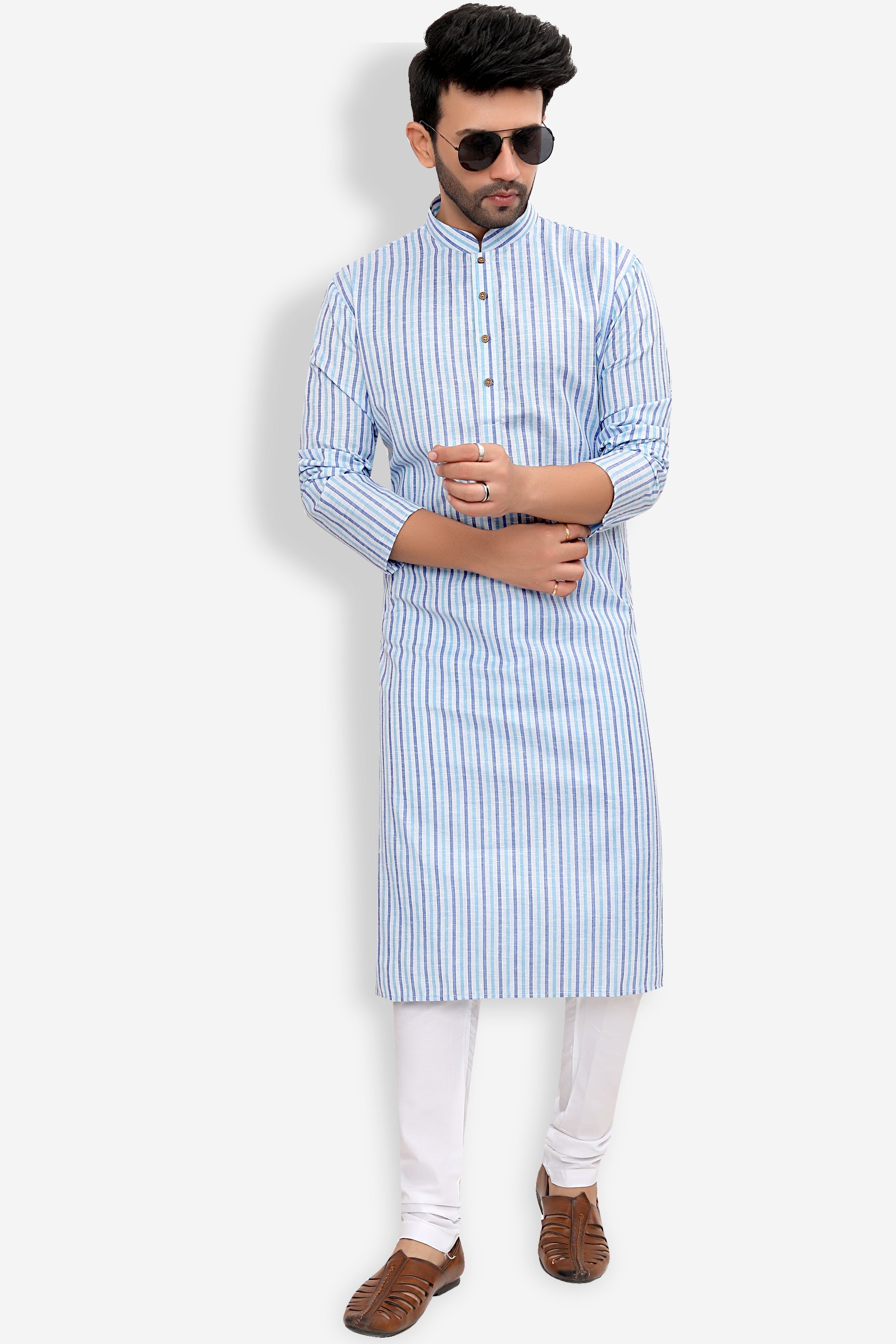 Linen Kurta for Men - Multicolor | KPKMTSBL42