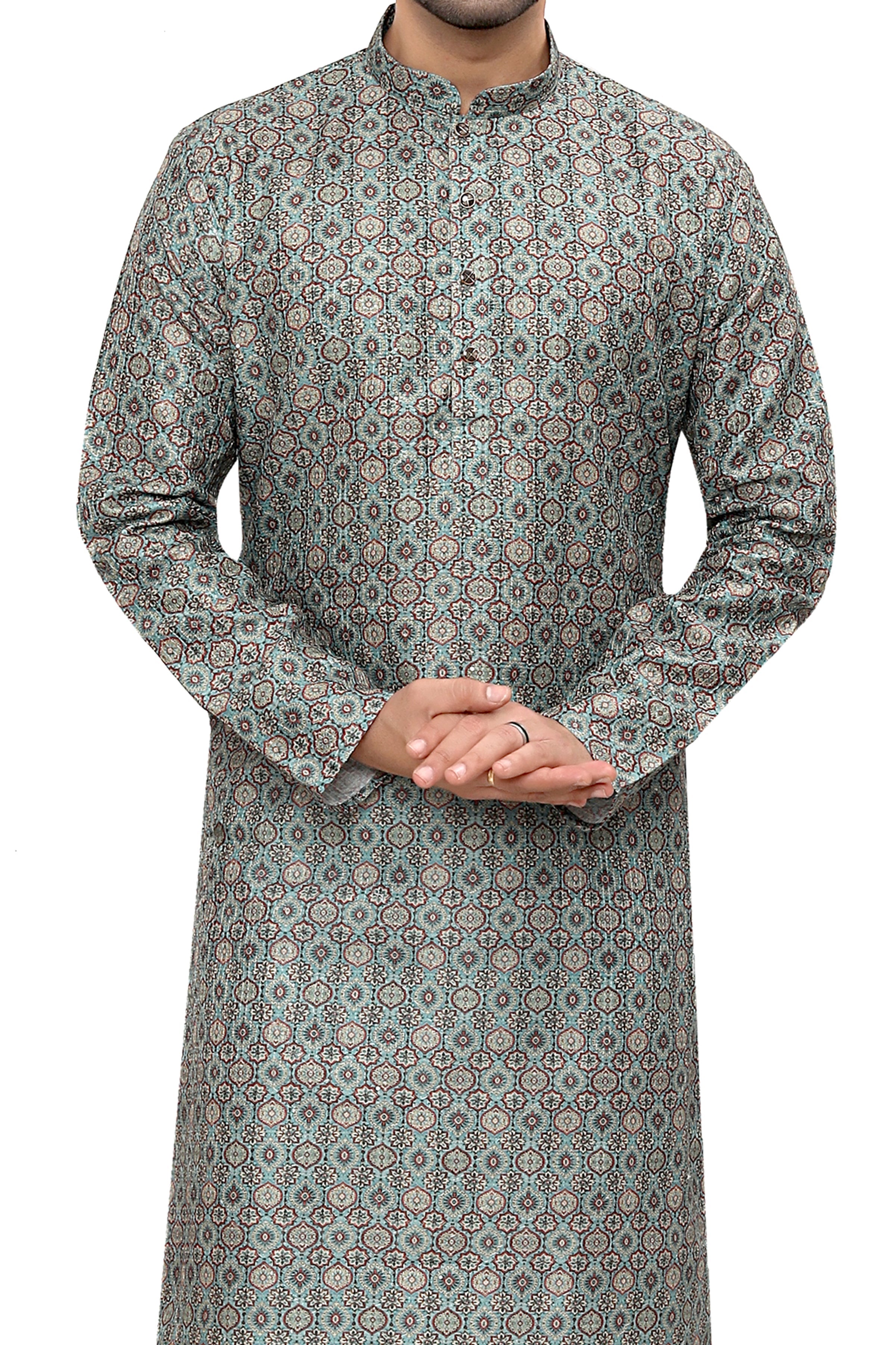 green Silk Solid Indian Wear for Men | DesiQlo India