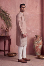 Pink Silk Blend Solid Embroidered Kurta With Trousers MKSET2173