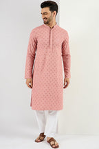 Pink Viscose Rayon Solid Embroidered Long Straight Kurta For Men MKU1060
