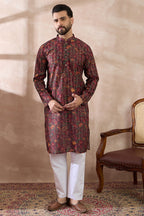 Maroon Silk Blend Printed Mandarin Collar Straight Kurta MKU2024
