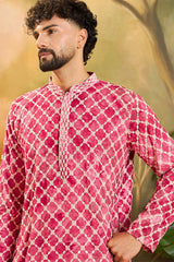 Red Viscose Rayon Shibori Embroidered Straight Kurta MKU1417