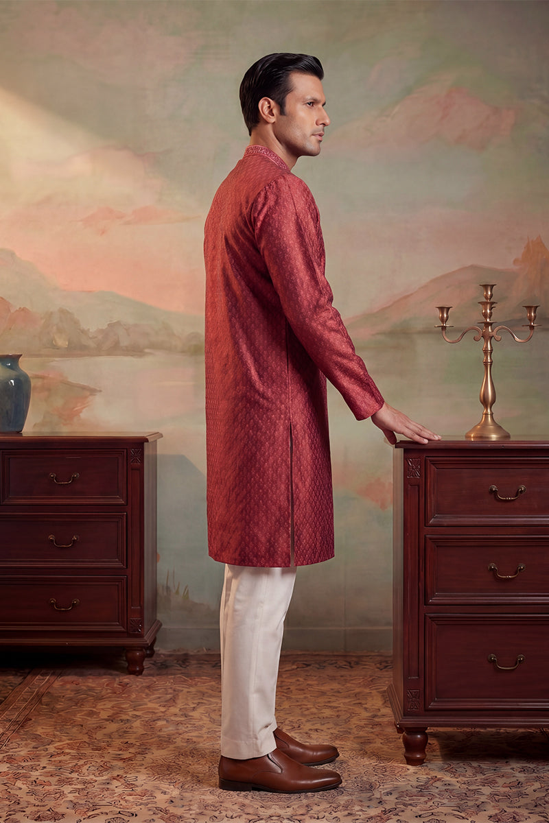 Maroon Jacquard Woven Design Straight Kurta MKU2342