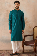 Turquoise Blue Rayon Embroidered Solid Straight Kurta MKU2184
