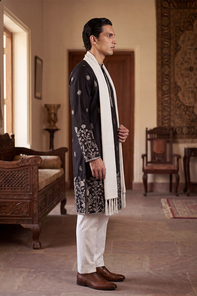 Black Silk Blend Solid Embroidered Straight Kurta Sets MKPD1782