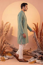 Green Silk Blend Solid Solid Kurta MKU2221