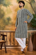 Teal Viscose Rayon Embroidered Kurta With Trousers MKSET1411