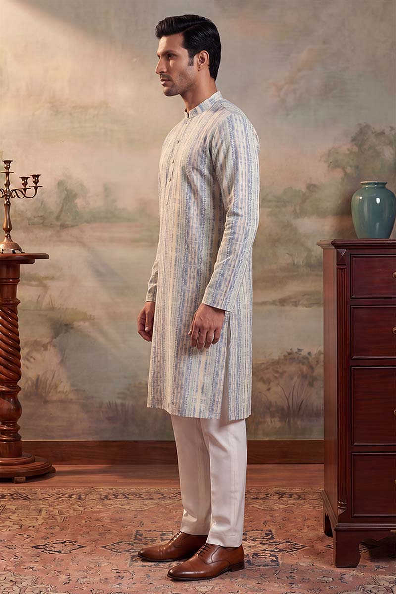 Multi Silk Blend Abstract Printed Kurta With Trousers MKSET2252