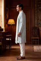 Blue Silk Blend Solid Embroidered Straight Kurta Sets MKPD1785