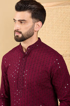 Maroon Viscose Rayon Solid Embroidered Straight Chikankari Kurta MKU1044