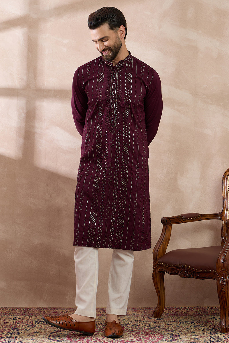 Purple Silk Blend Embroidered Indian Wear for Men MKSET1889 | DesiQlo