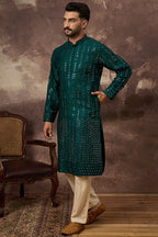 Teal Silk Solid Embroidered Straight Kurta MKU1357