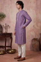 Lavender Silk Blend Solid Emboidered Sequins Kurta With Trouser MKSET2277