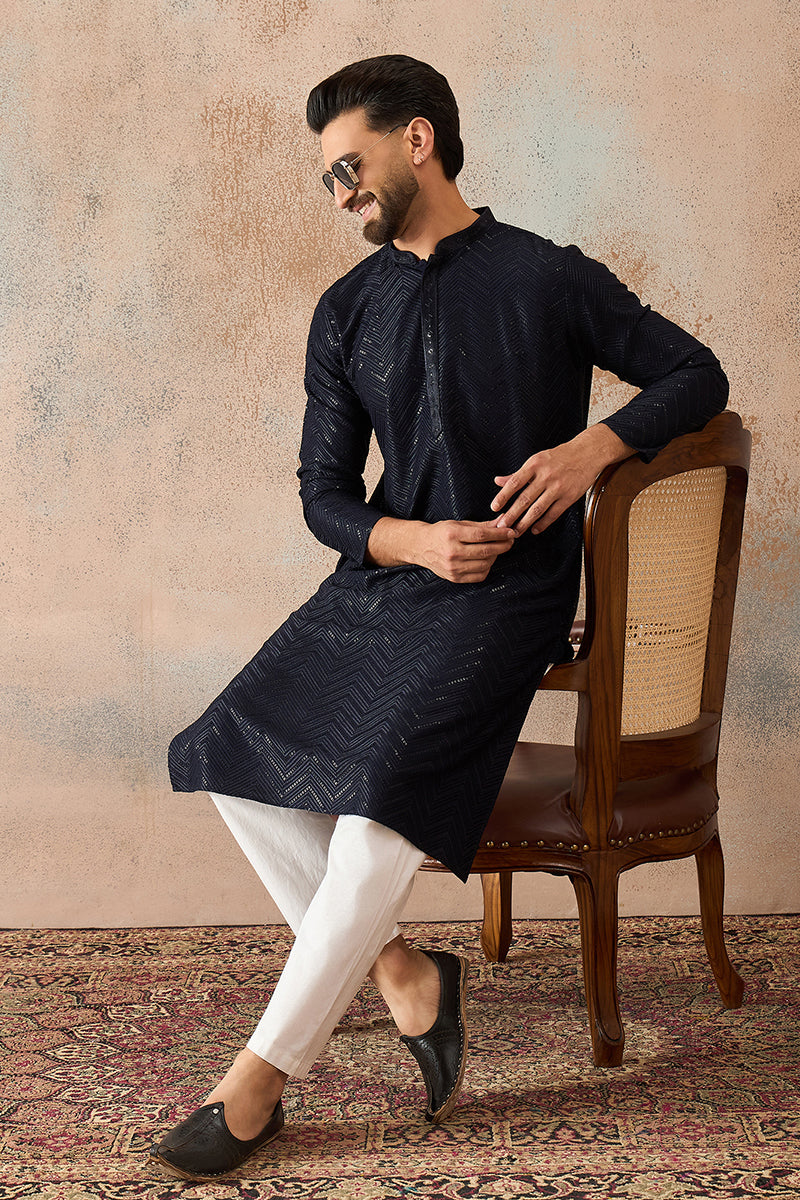 Blue Rayon Embroidered Solid Straight Kurta MKU2189