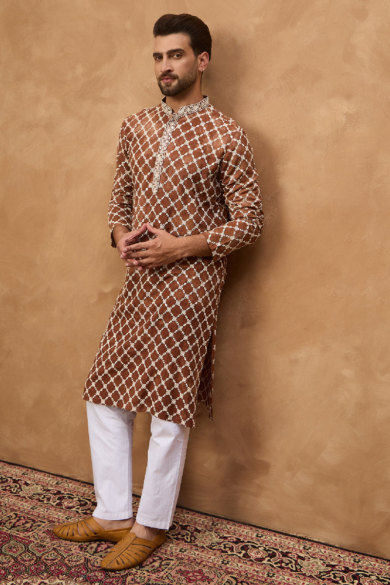 Brown Viscose Solid Indian Wear for Men HMKU1535 | DesiQlo