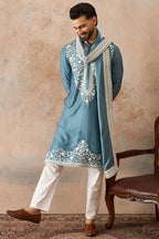 Blue Silk Blend Woven Design Floral Straight Kurta with Dupatta MKUD1039