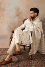 White Jacquard Woven Design Floral Straight Kurta Sets MKPD1049