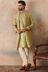 Green Zari Embroidered Silk Blend Kurta with Dupatta MKUD1046