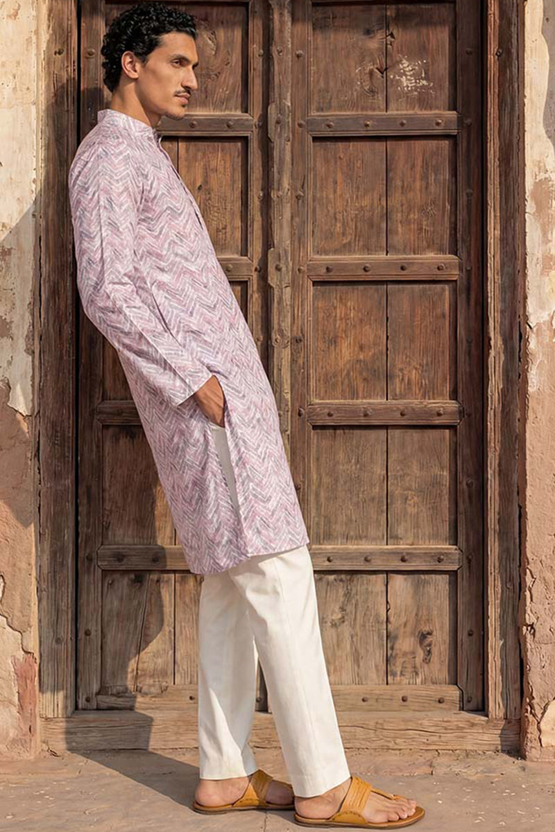 Lavender Cotton Blend Chevron Embroidered Kurta With Trouser MKSET1757