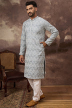 Blue Viscose Rayon Solid Embroidered Straight Kurta MKU1388
