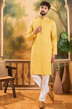 Yellow Silk Blend Solid Embroidered Straight Kurta MKU1498