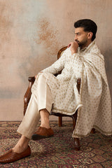 White Jacquard Woven Design Floral Straight Kurta with Dupatta MKUD1049