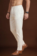 Off White Poly Silk Solid Ethnic Trouser MBOT1003