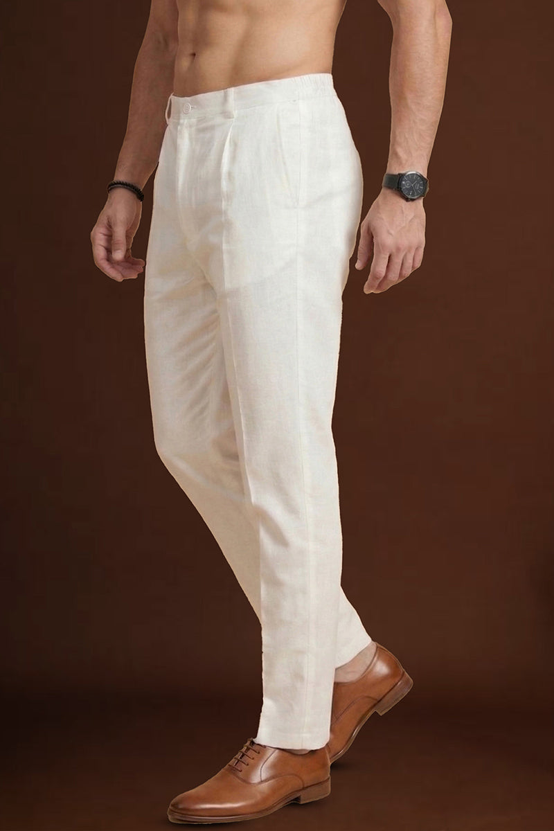 Off White Poly Silk Solid Ethnic Trouser MBOT1003