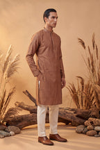 Brown Jacquard Woven Design Straight Kurta With Trouser MKSET2343