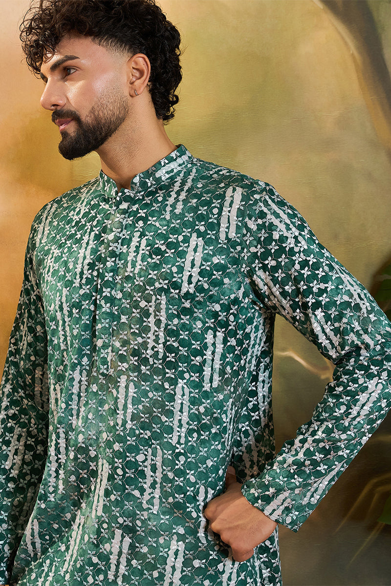 Green Viscose Rayon Embroidered Straight Kurta MKU1477