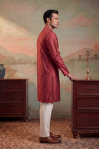 Maroon Jacquard Woven Design Straight Kurta With Trouser MKSET2342